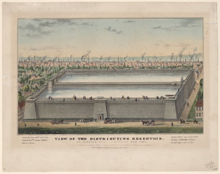 View of the Distributing Reservoir on Murray's Hill — Currier (1842)